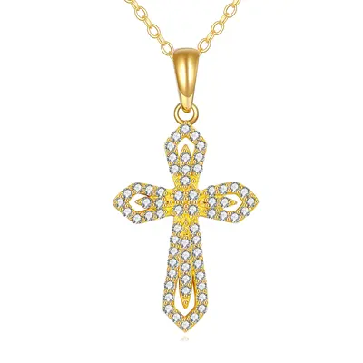 14K Gold Moissanite Cross Pendant Necklace