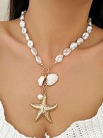 Starfish & Shell Decor Pendant Necklace, Fashion Faux Pearls Decor Jewelry for Party, Daily Decor, Trendy All-match & Exquisi...
