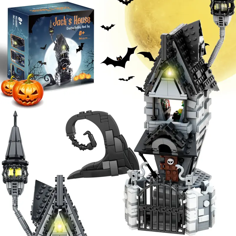 Christmas Halloween Haunted Architecture Jack Building Block Set, 766PCS with Minifigures, Movie Fans Gift for Home Decoratio...