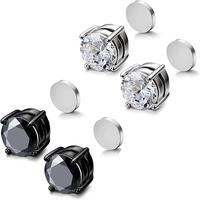 1 Pair Stainless Steel Magnetic Stud Earrings – Non-Piercing Round CZ Inlaid Clip-On Earrings for Men & Women, 6mm