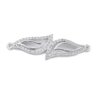 Rack Plating Brass Micro Pave Clear Cubic Zirconia Leaf Connector Charms