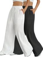 Women's Solid Color Wide Leg Pants, Casual Comfy Trousers for Daily Wear, Ladies Bottoms for All Seasons, Baggy Pants, Loose ...
