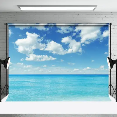 Blue Sea Sky White Clouds Summer Backdrop For Photo - Aperturee