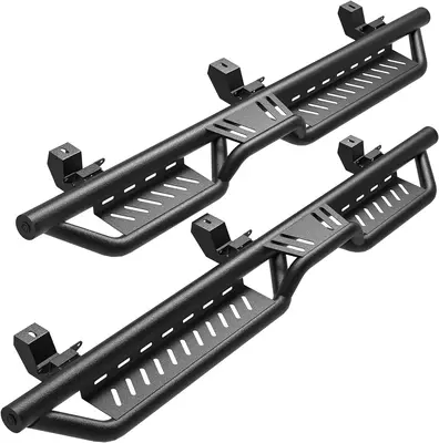 Black Nerf Bars & Side Steps for 2007-2018 Chevy Silverado/GMC Sierra 1500 Crew Cab, 2007-2019 2500/3500HD, Two-Step Roof Acc...
