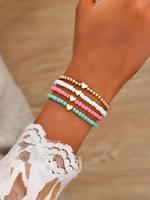 Heart Charm Beaded Bracelet for Women & Girls (4pcs), Bohemia Style Beaded Bracelet, Fashion Accessories for Party, Daily Clo...