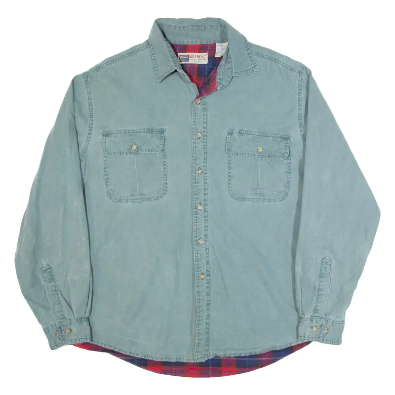 BIG MAC Fleece Lined Mens Plain Shirt Blue Long Sleeve L