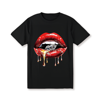 Men's Cotton T-Shirt with Red Lips & Diamond Print – Casual Summer Tee for Casual Attire, Machine Washable, Round Neck, Sho...