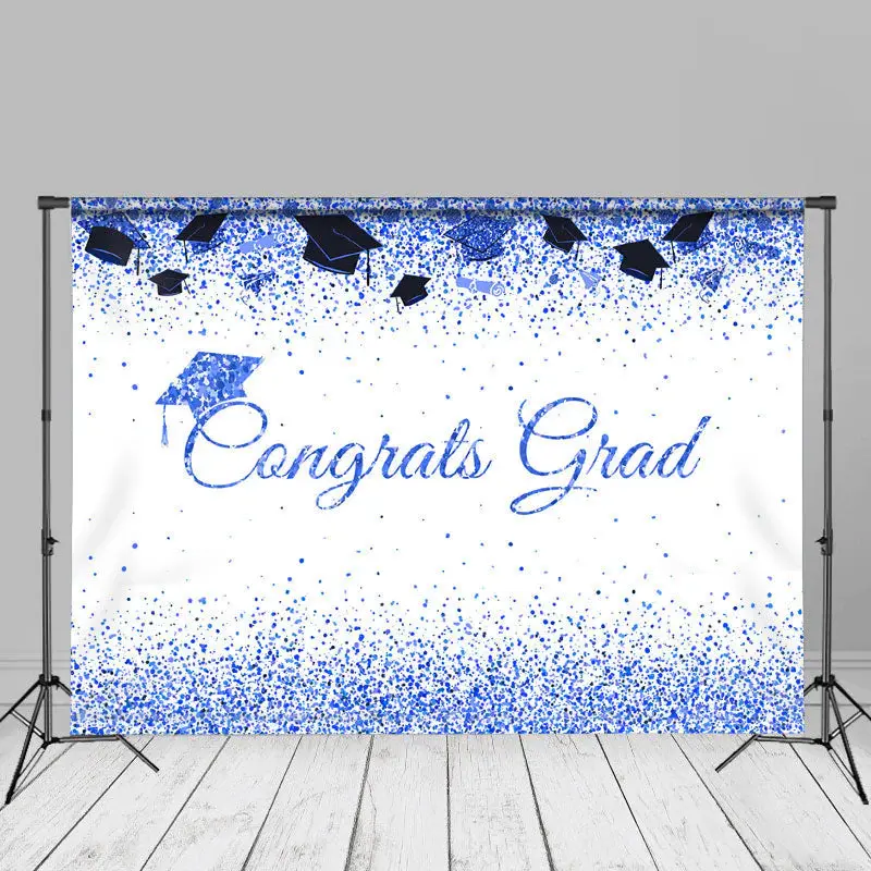 Glitter Blue Congrats Grad Photography Backdrop - Aperturee