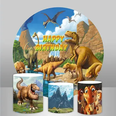 Aperturee Dinosaur World Lakes Round Happy Birthday Backdorp Kit | Birthday Backdrop Ideas | Birthday Round Backdrop Cover | ...