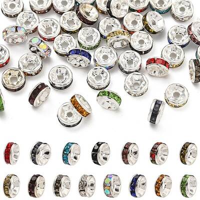 60Pcs 15 Colors Brass Rhinestone Spacer Beads