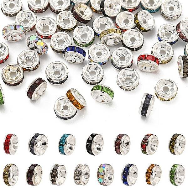 60Pcs 15 Colors Brass Rhinestone Spacer Beads