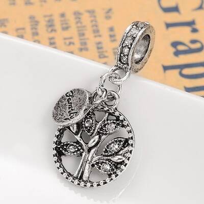 Ring with Tree Alloy Rhinestone European Dangle Charms
