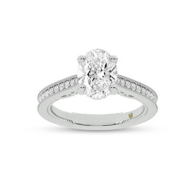 Oslo Vintage Inspired Hidden Accent Oval Lab Grown Diamond Engagement Ring | 10K White Gold 3 3/8 CT. TW.