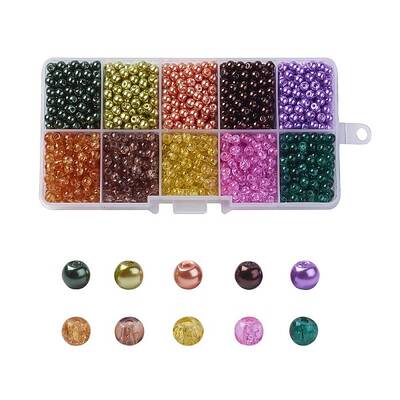 Mixed Baking Painted Crackle Glass & Glass Pearl Bead Sets