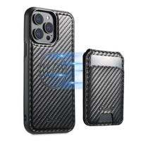 2in1 Carbon Fiber Phone Case with Detachable Card Wallet For iPhone 16 Pro Max, Compatible with Magsafe Wireless Charging,Mag...