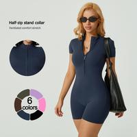 TimeOFF Women's Solid Zipper Mock Neck Sports Romper,  Summer Clothes Women, Casual Sporty Activewear One-piece Sports Romper...