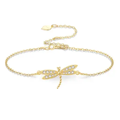 14K Gold Cubic Zirconia Dragonfly Bracelet for Women