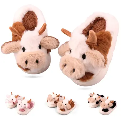 New Boys' Cow Shoes Slippers Winter Plush Smiling Face Cotton Slippers Parent Child Cotton Slippers