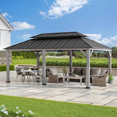 SUNJOY 12x20 Patio Wooden Gazebo with Ceiling Hooks - Standard Driftwood Cedar