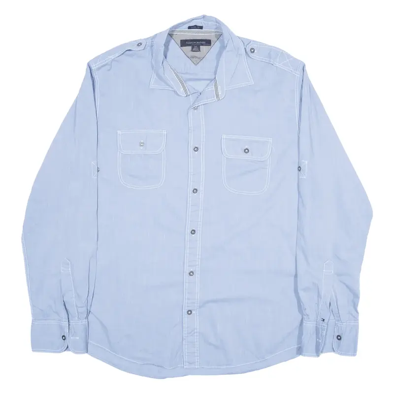 TOMMY HILFIGER Trium Fit Plain Shirt Blue Long Sleeve Mens L