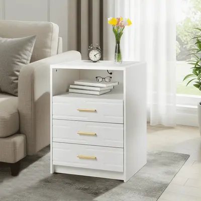 EROMMY LED Nightstand with Wireless Charging, Smart Bedside Table with Drawers & Adjustable LED Lights, Black and Gold Nights...