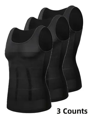 Men's Solid Round Neck Compression Shapewear Tank Top, Basic Sleeveless Tummy Control Shaper, Men's Shapewear for Daily Wear