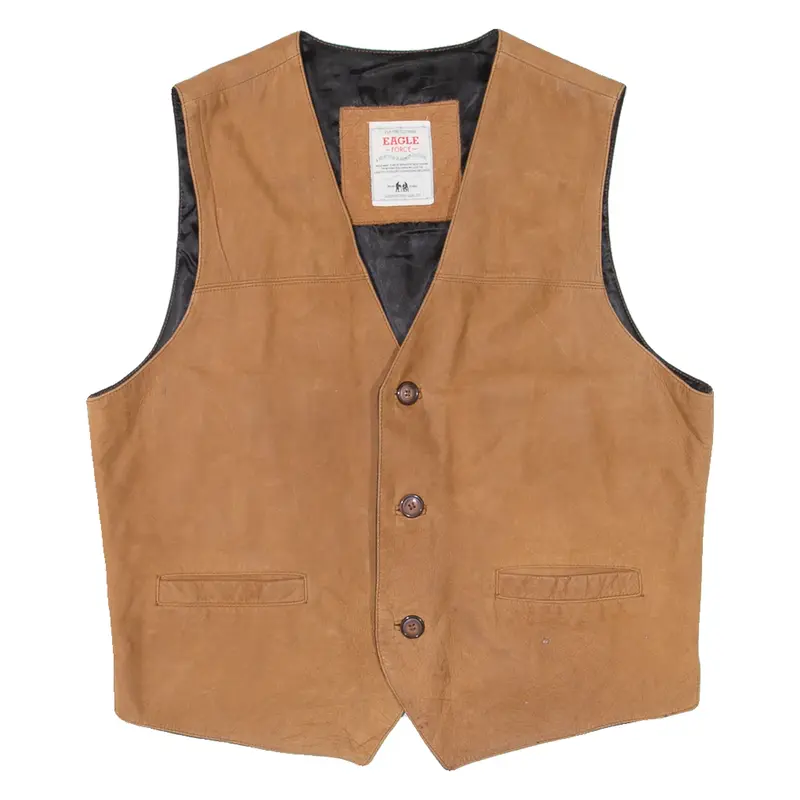 EAGLE FORCE Mens Biker Waistcoat Brown Leather M