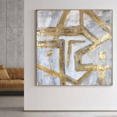 Gold Leaf Fine Art Gold and White Acrylic Canvas Painting Gold Paints Canvas Large Office Decor Texture Painting Rich Texture...
