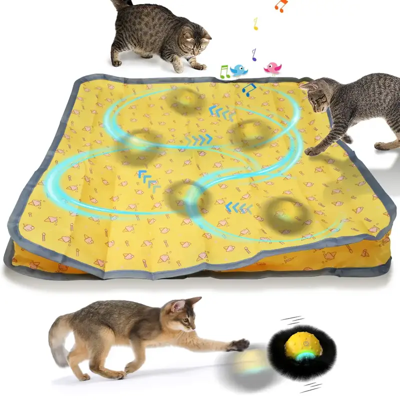 cat Toys Ball Fast Rolling in Pouch,Motion Activate Chirping Cat Toy Hide and Seek Mouse Catching Game cattoy toys kitty smar...