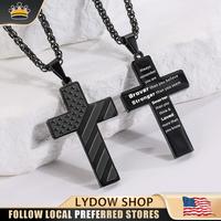 Lydow Shop Cross Necklace with Bible Verse & American Flag Pendant – Stainless Steel Men’s Jewelry Gift | Faith-Inspired,...