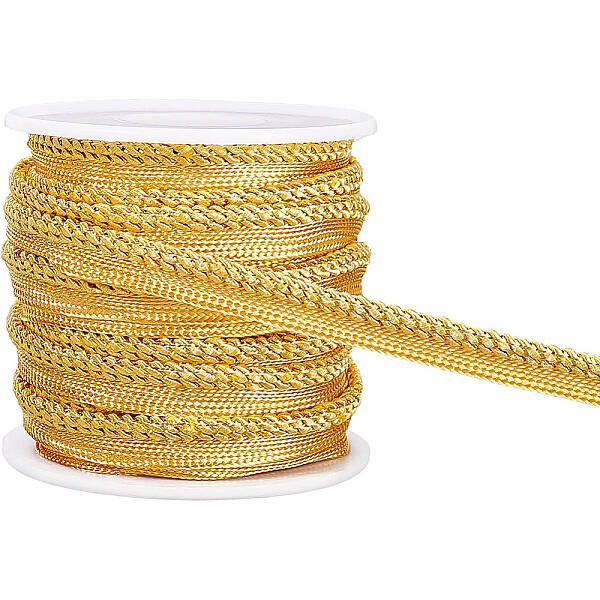 BENECREAT 10 Yard Metalic Gold Cord-edge Piping Trim 3/8 inch Inch Gold Flat Filigree Ribbon Braid for Dress Costume Sewing