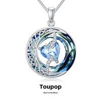 Moon Star Birthstone Pendant Necklace for Women | Chain 18'' 925 Sterling Silver Pendant with Created Blue Love Austrian Crys...