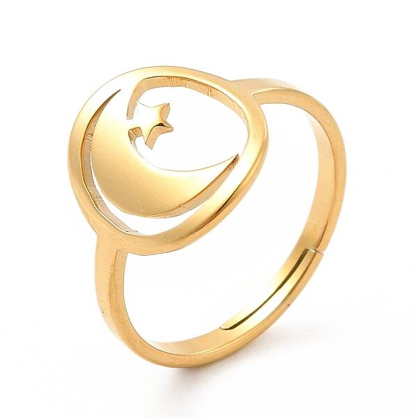 Ion Plating(IP) 201 Stainless Steel Moon & Star Adjustable Ring for Women