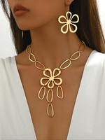 Women's Boho Style Hollow Out Flower Design Pendant Necklace & Dangle Earrings, Fashion Jewelry for Party, Daily Clothing Dec...