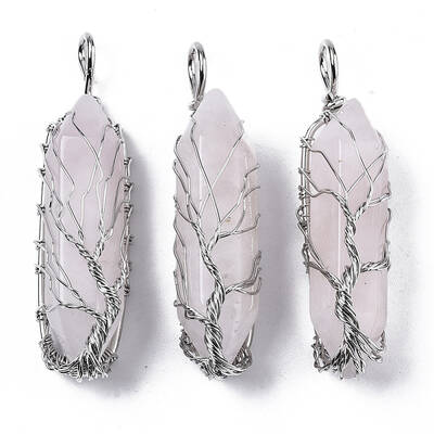 Natural Rose Quartz Big Wire Wrapped Pointed Pendants