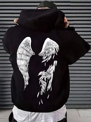 Unisex Men's Graphic Print Drop Shoulder Essentials Hoodie, Drawstring Pocket Hooded Sweatshirt, Casual Pullover Tops Clothes