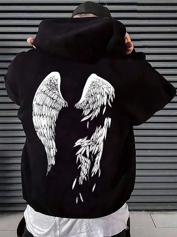 Unisex Men's Graphic Print Drop Shoulder Essentials Hoodie, Drawstring Pocket Hooded Sweatshirt, Casual Pullover Tops Clothes