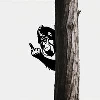 Peaking a Boo Flipping Off Bigfoot Animal Metal Sign Art Ornament, Animal Peeping Around Signs Corner Tree Garden Fence Farmh...