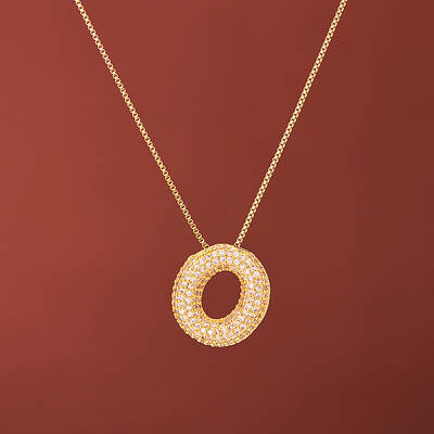 Brass Micro Pave Clear Cubic Zirconia Initial Pendant Necklaces for Women