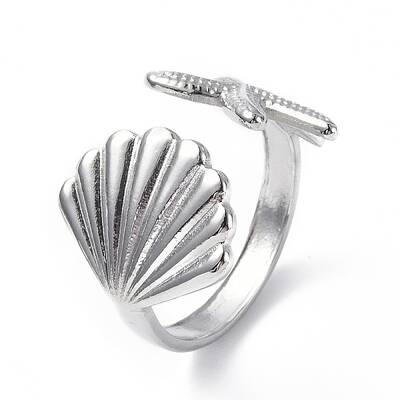304 Stainless Steel Shell with Starfish Open Cuff Ring for Women