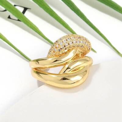 Rack Plating Brass Micro Pave Clear Cubic Zirconia Cuff Finger Rings for Women