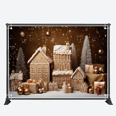 Golden Glitter Biscuit House Tree Christmas Backdrop - Aperturee