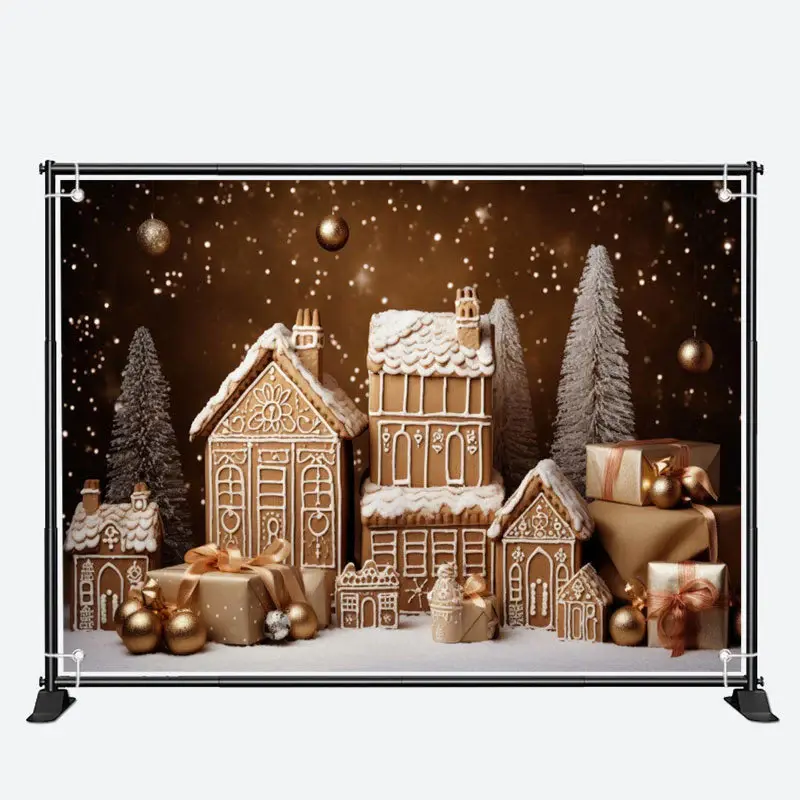 Golden Glitter Biscuit House Tree Christmas Backdrop - Aperturee