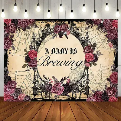 Baby Is Brewing Rose Floral Gender Reveal Backdrop