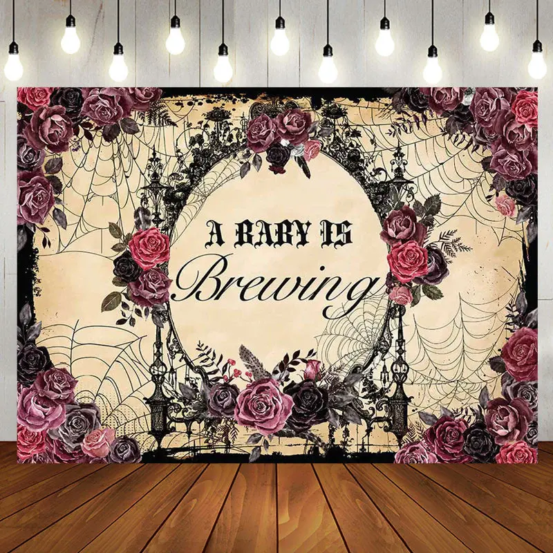 Baby Is Brewing Rose Floral Gender Reveal Backdrop