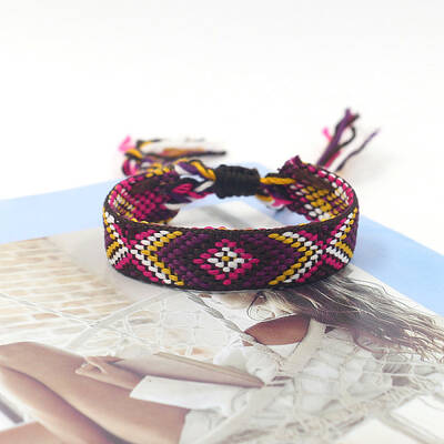 Polyester Braided Rhombus Pattern Cord Bracelet