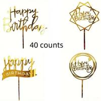 Happy Birthday Cake Topper, 40pcs/set Glitter Cake Decoration, Creative Baking Supplies for Birthday Party, Party Decoration ...