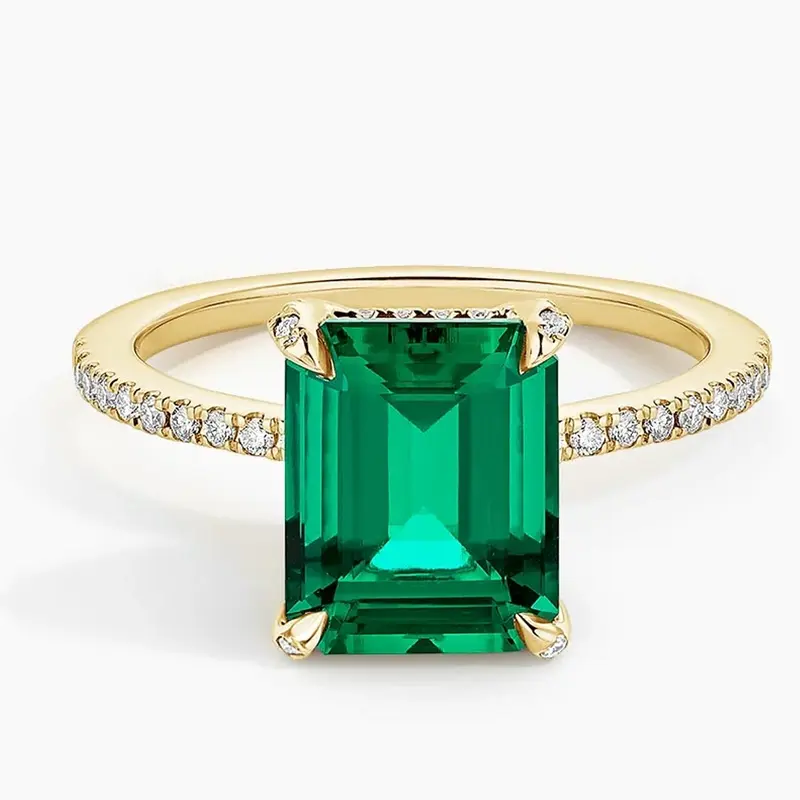 18K Gold 2 to 7 CT Emerald Lab Created Diamond & Lab Created Emerald Engagement Ring D Color VVS1-VS1 Clarity 3EX