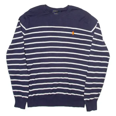 POLO RALPH LAUREN Mens Patterned Jumper Blue Striped Tight Knit S