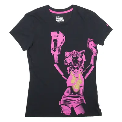 NIKE Dri Cotton Cheetah Print Womens T-Shirt Black M